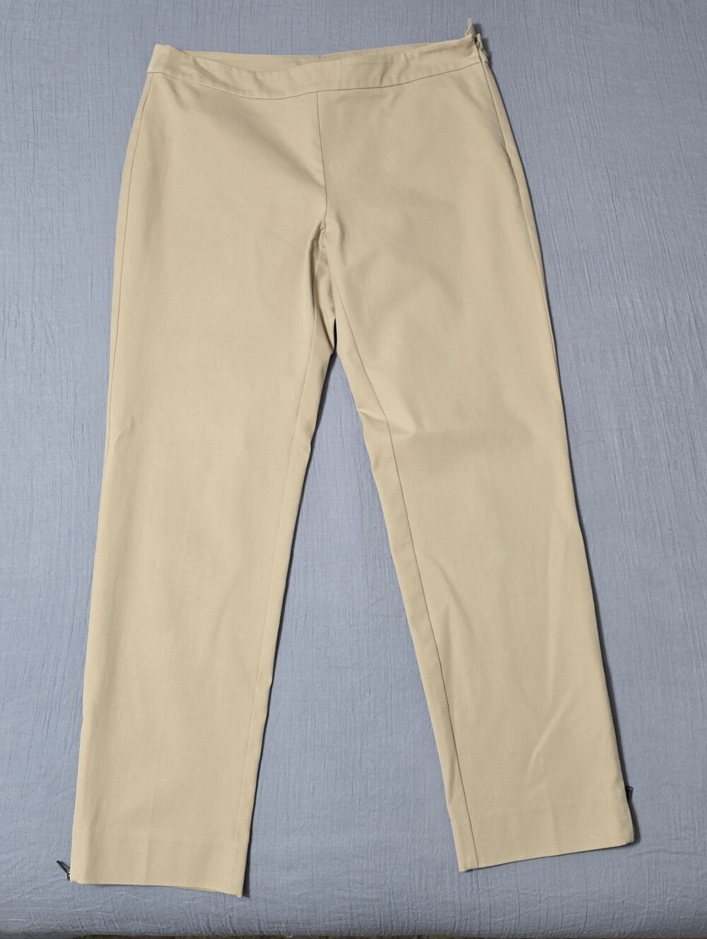 EILEEN FISHER Organic Cotton Twill Slim Ankle Zip Pants Tan Beige Small Like New